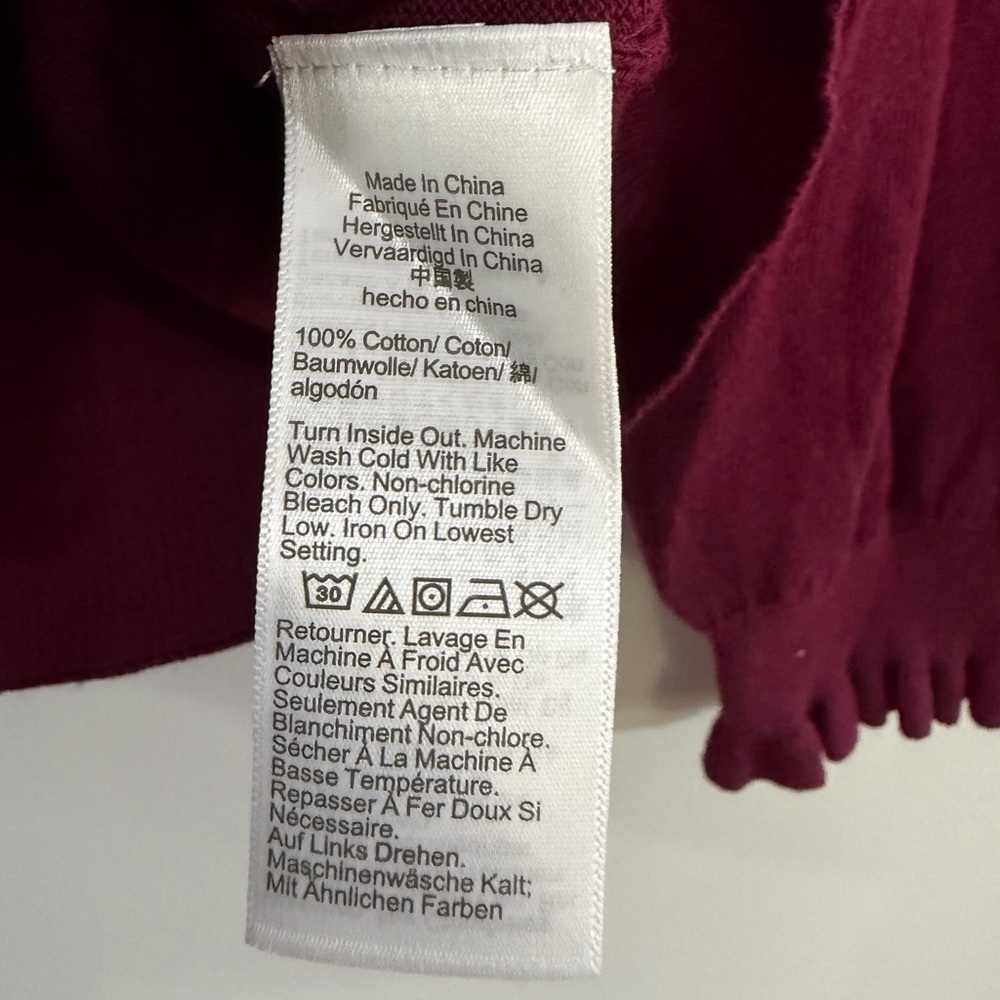 NWT J. Crew 100% Cotton Round Neck Sweater Maroon Button Shoulder Ruffled Preppy - Picture 7 of 12